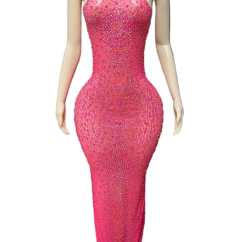 Jessica Bara Salome High Neck Halter Crystal Gown