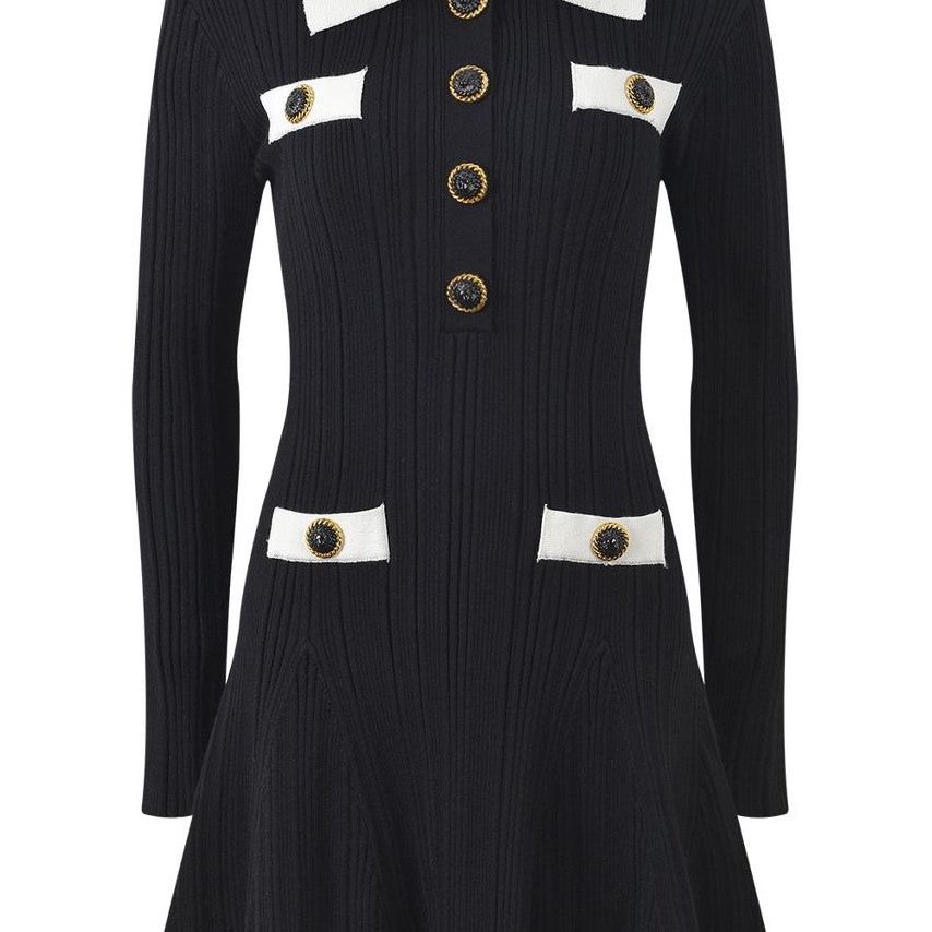 Jessica Bara Jasmine Gold Button Collared Long Sleeve Mini Dress