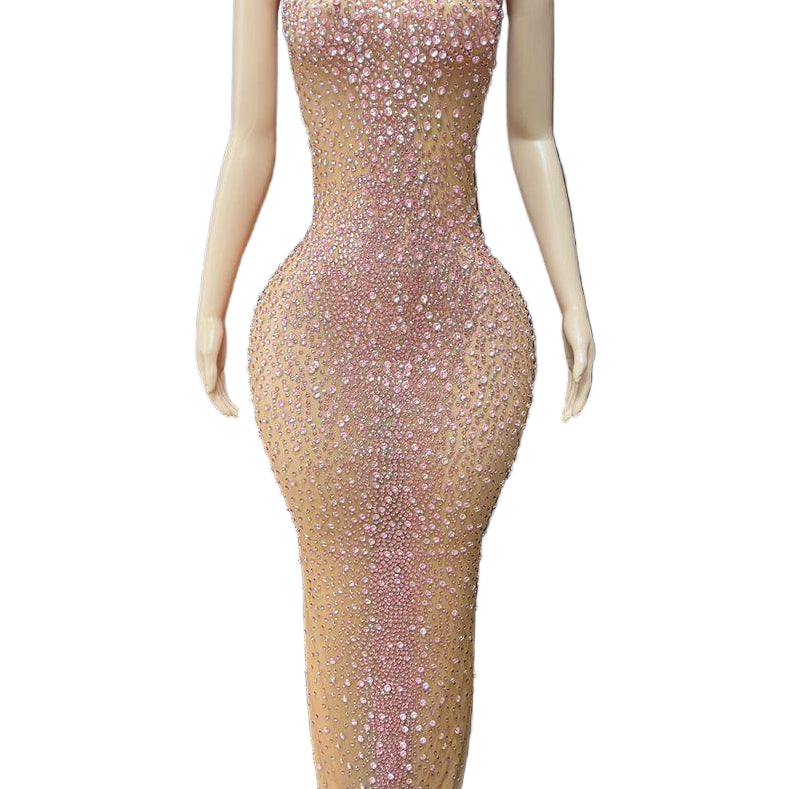 Jessica Bara Salome High Neck Halter Crystal Gown