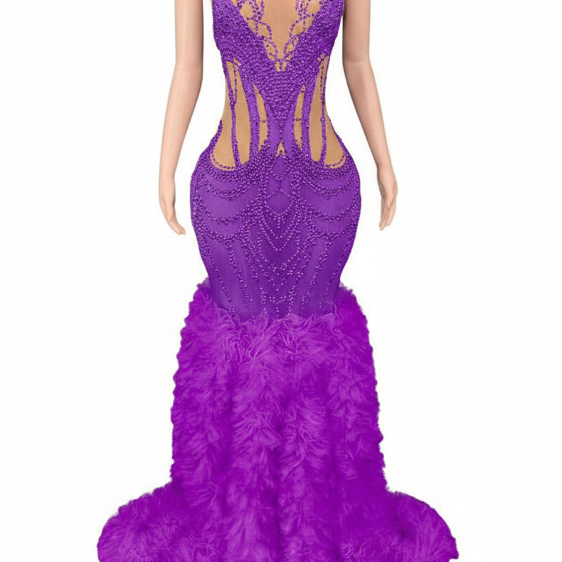 Jessica Bara Haze Crystal High Neck Ruffle Gown