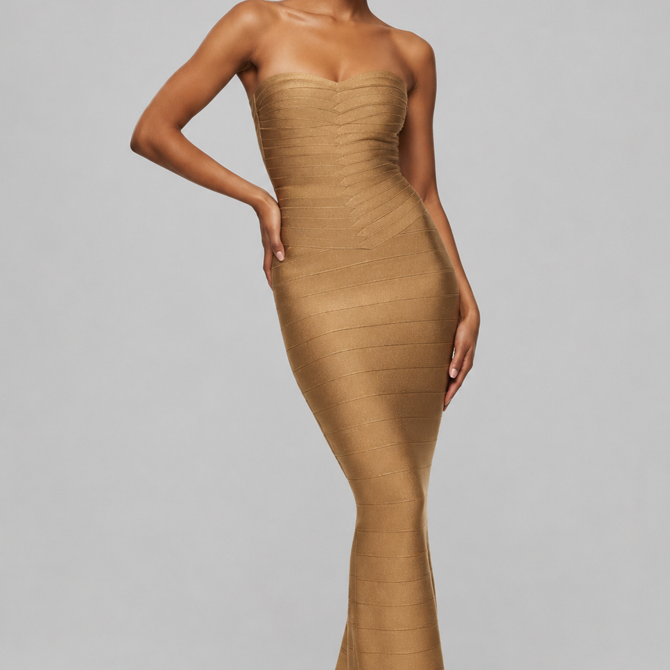Jessica Bara Verosha Bandage Strapless Tube Maxi Dress