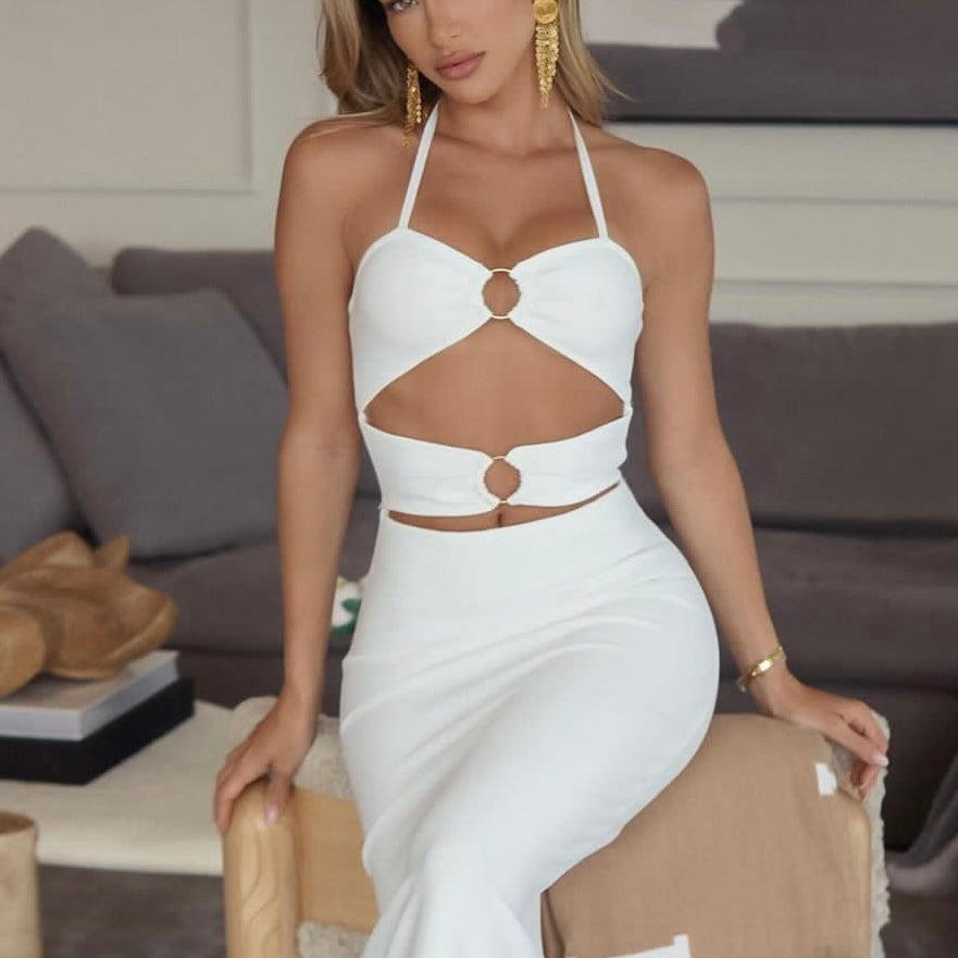 Jessica Bara Chrissy Halter Cut Out Maxi Dress