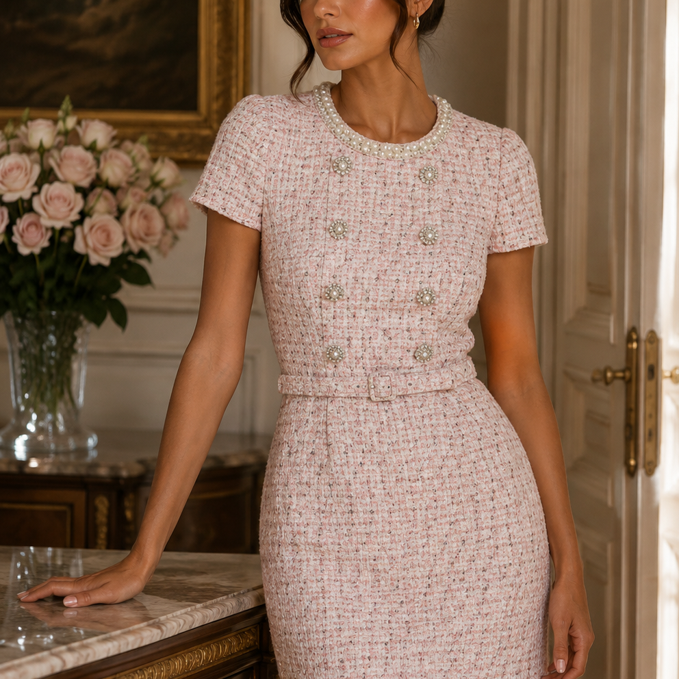 Jessica Bara Clota Tweed Belted Mini Dress