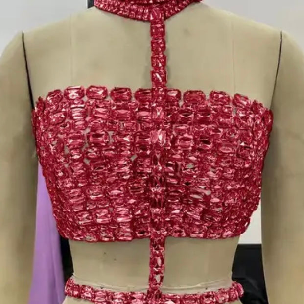 Jessica Bara Kim Crystal Halter Crop Top