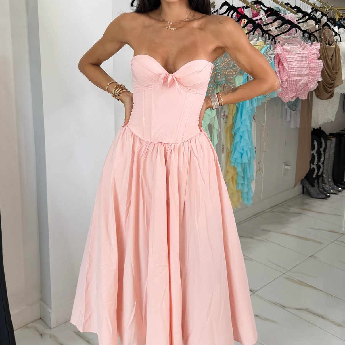 Jessica Bara Primrose Bow Corset Maxi Dress