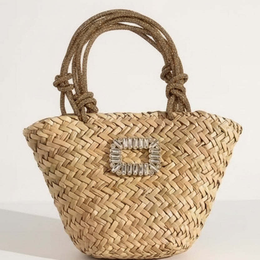 Jessica Bara Bebsi Straw Crystal Strap Tote Bag