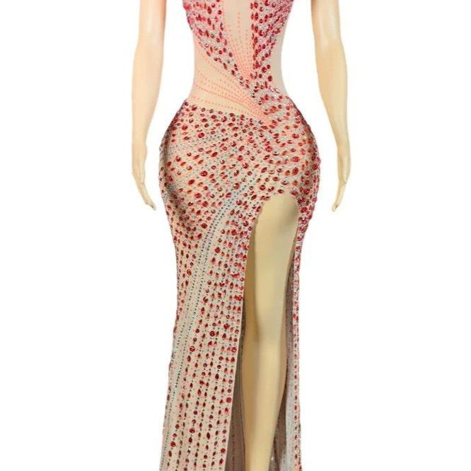 Jessica Bara Adelara Crystal One Shoulder Slit Gown