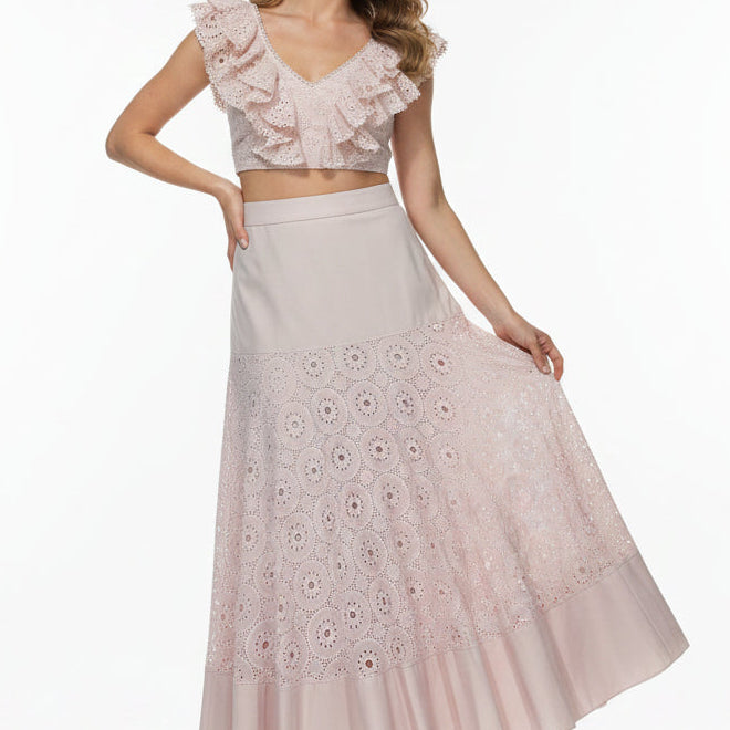 Jessica Bara Afika Ruffle Cropped Top and Maxi Skirt Set