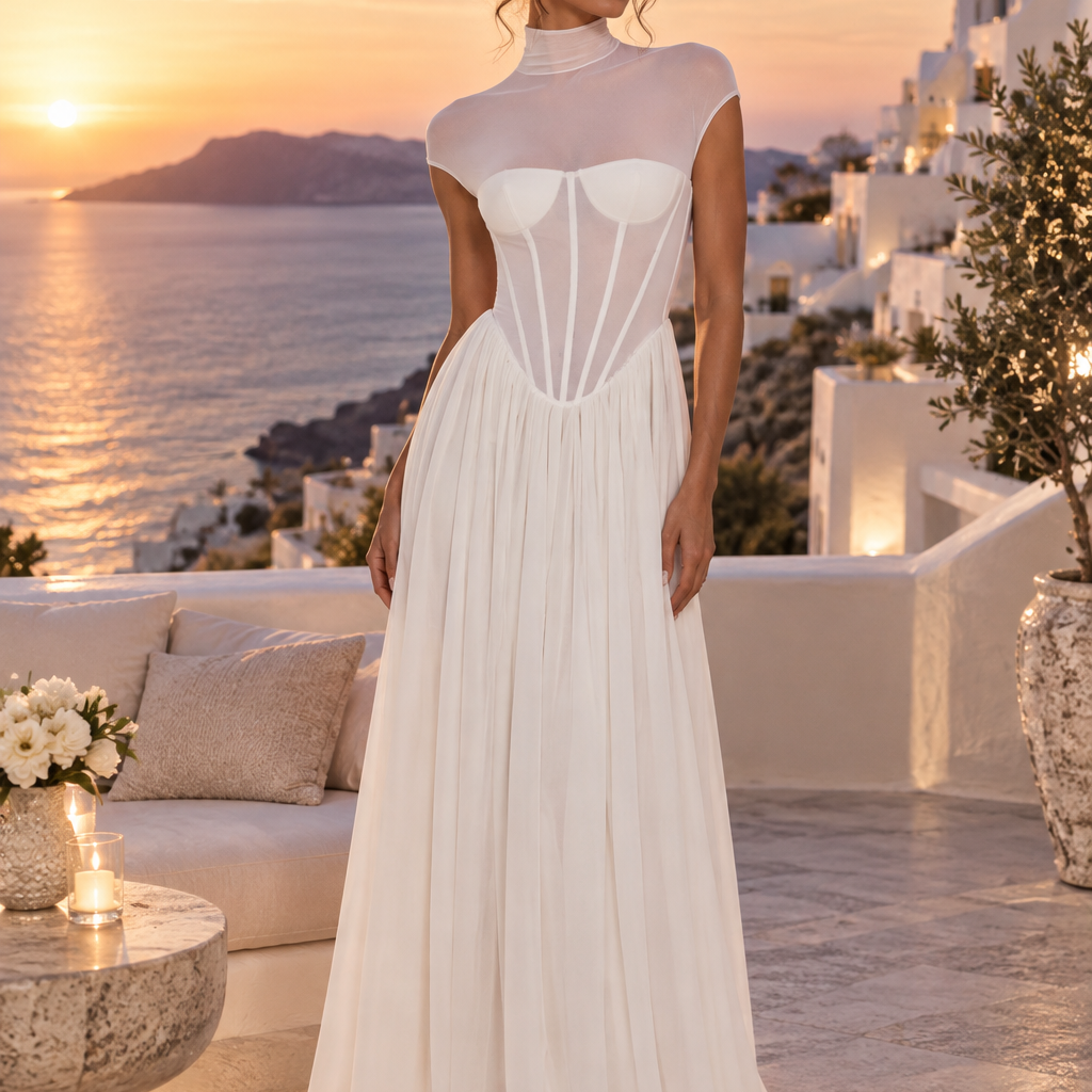 Jessica Bara Aileena Corset High Neck Gown