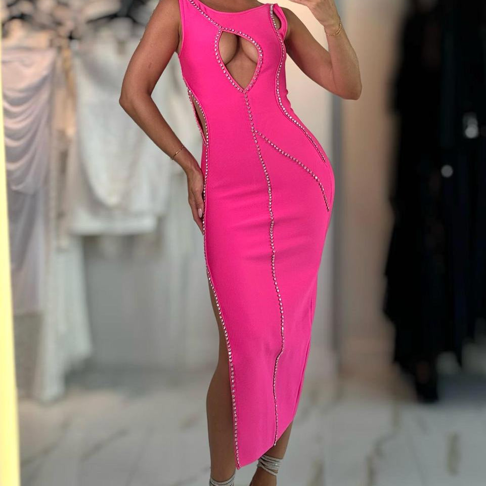 Jessica Bara Aklora Cut Out Slit Maxi Dress