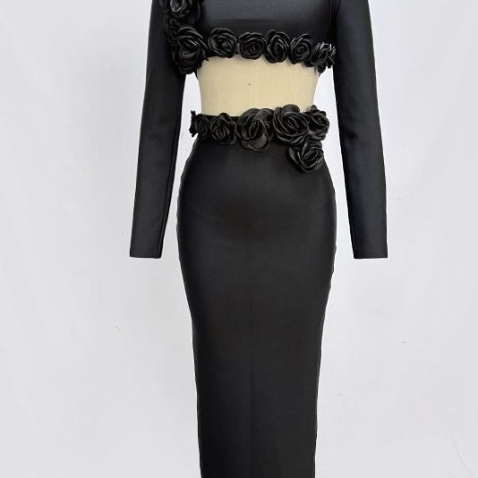 Jessica Bara Alisha Flower Long Sleeve Top and Maxi Skirt Two Piece Set