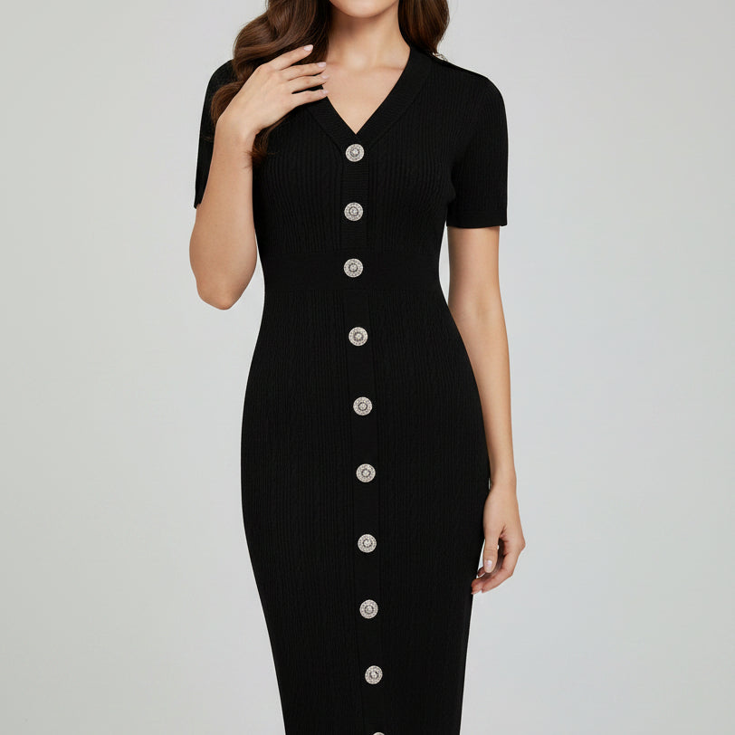 Jessica Bara Allenaz Gold Button Maxi Dress