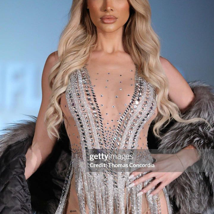 Jessica Bara Allison Crystal Fringe Mini Dress