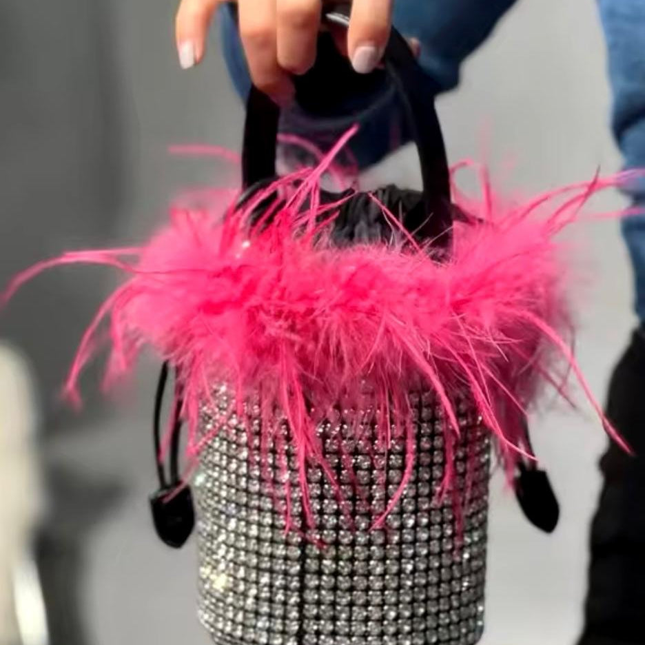 Jessica Bara Alora Crystal Feather Bucket Purse