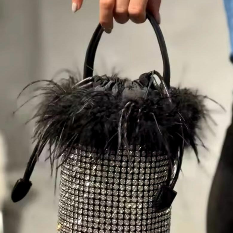 Jessica Bara Alora Crystal Feather Bucket Purse