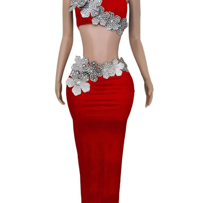 Jessica Bara Danarine Flower Top And Maxi Skirt Two Piece Set