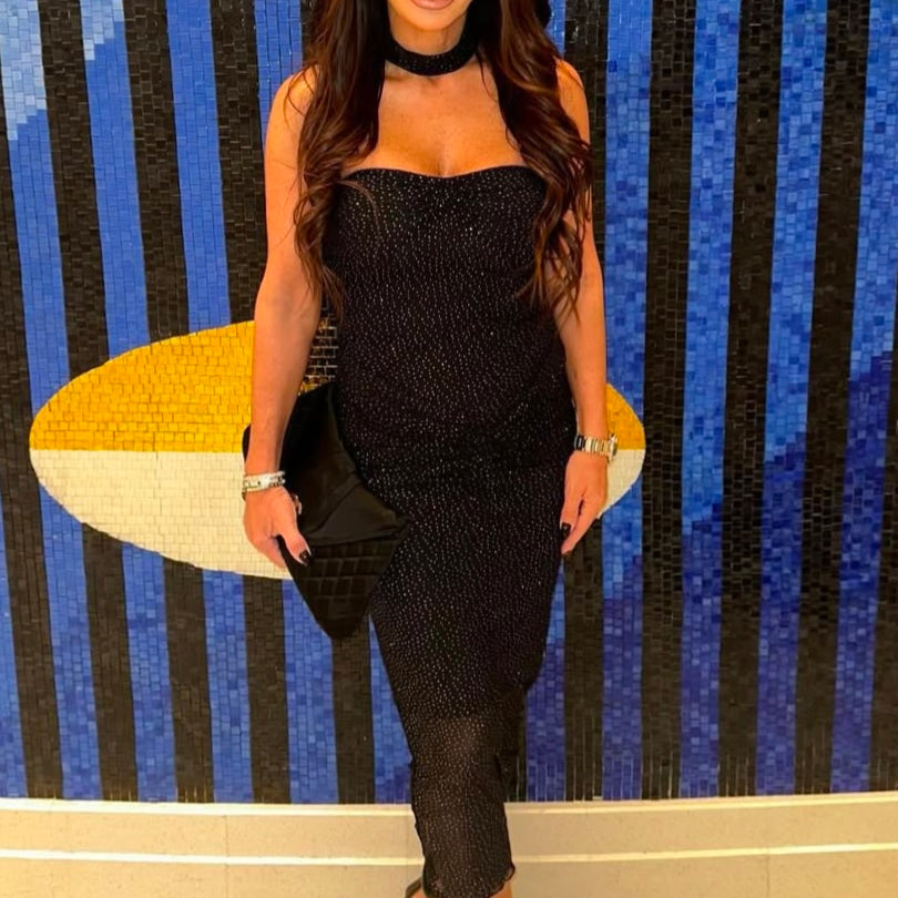 Jessica Bara Anamarie Glitter Choker Maxi Dress