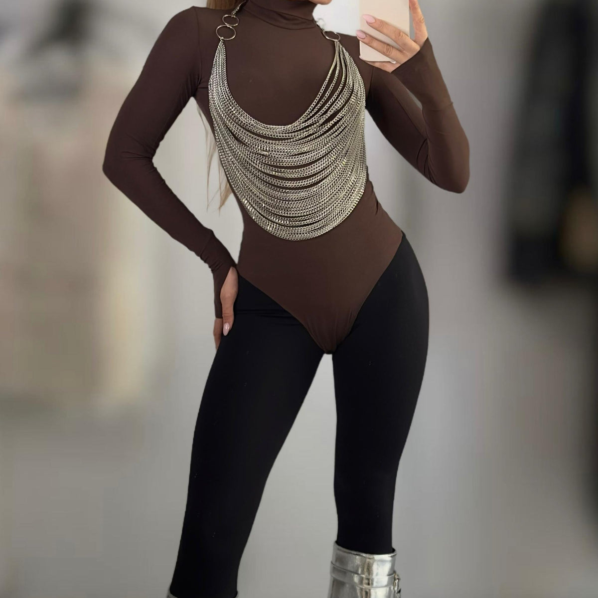 Jessica Bara Andre Backless Metal Chain Top