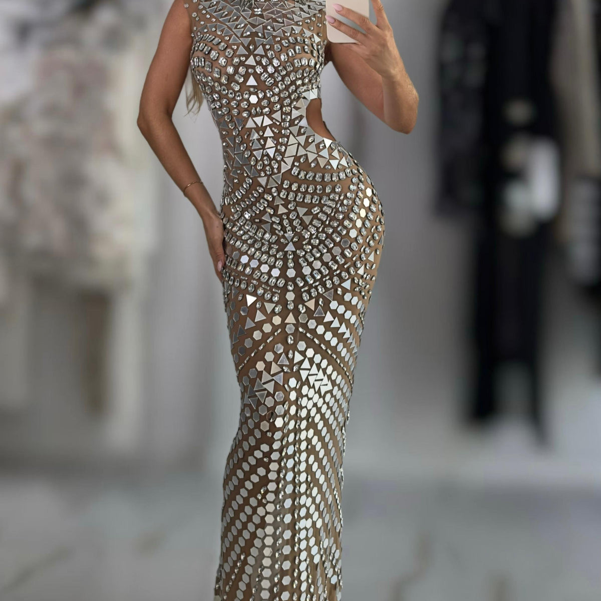 Jessica Bara Anya Sequin High Neck Gown