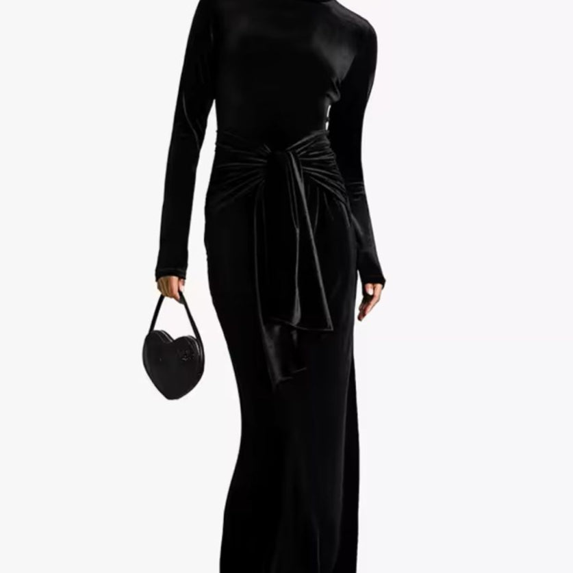 Jessica Bara Aramina Velvet Tie Front Maxi Dress