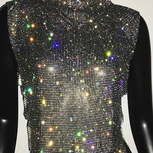 Jessica Bara Asher Sleeveless Crystal Mesh Top