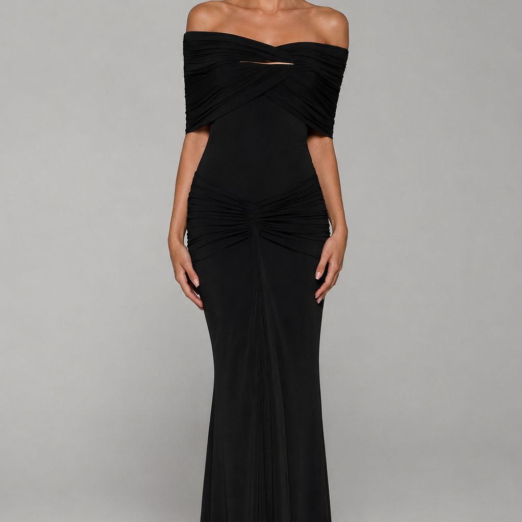 Jessica Bara Avendi Off The Shoulder Ruched Gown