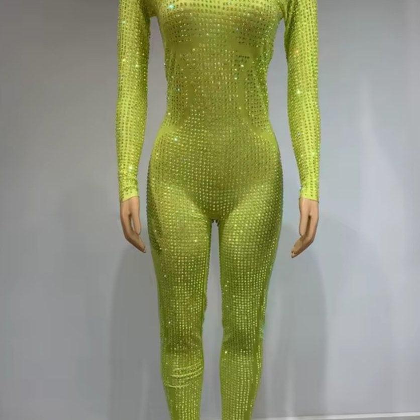 Jessica Bara Aysha Long Sleeve Rhinestone Jumpsuit