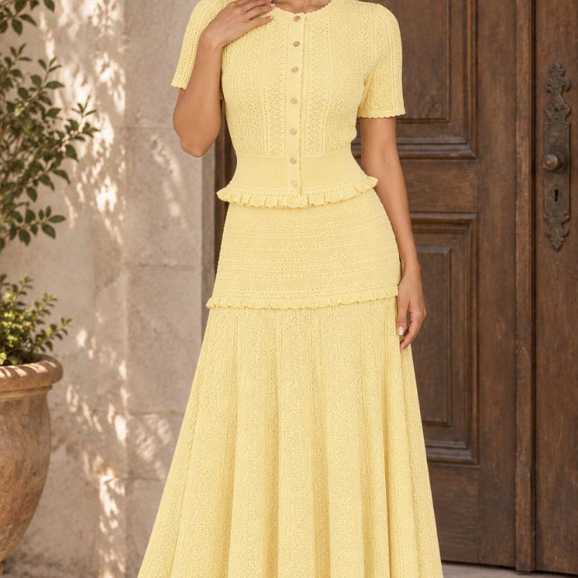 Jessica Bara Azelle Knit Short Sleeve Top and Maxi Skirt Two Piece Set