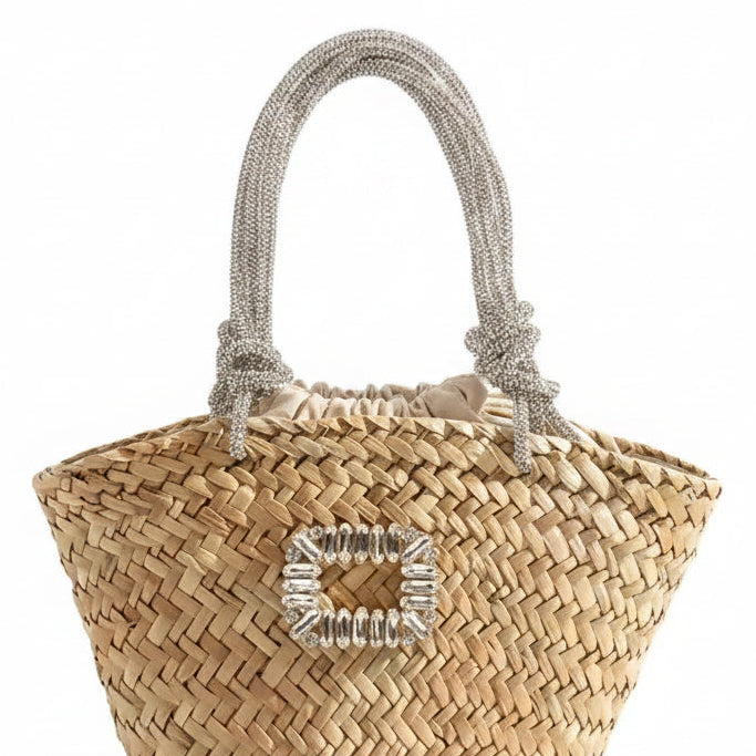 Jessica Bara Bebsi Straw Crystal Strap Tote Bag