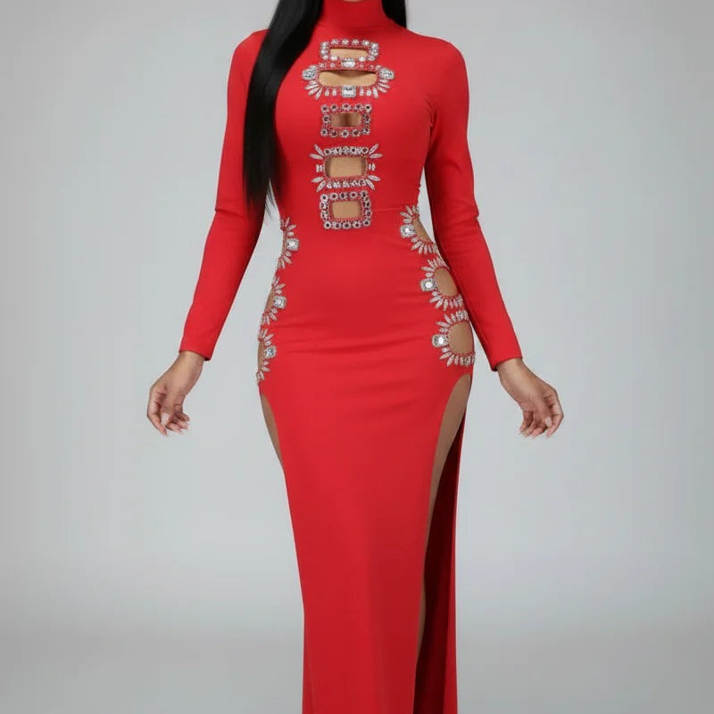 Jessica Bara Benedetta Crystal Cut Out Maxi Dress