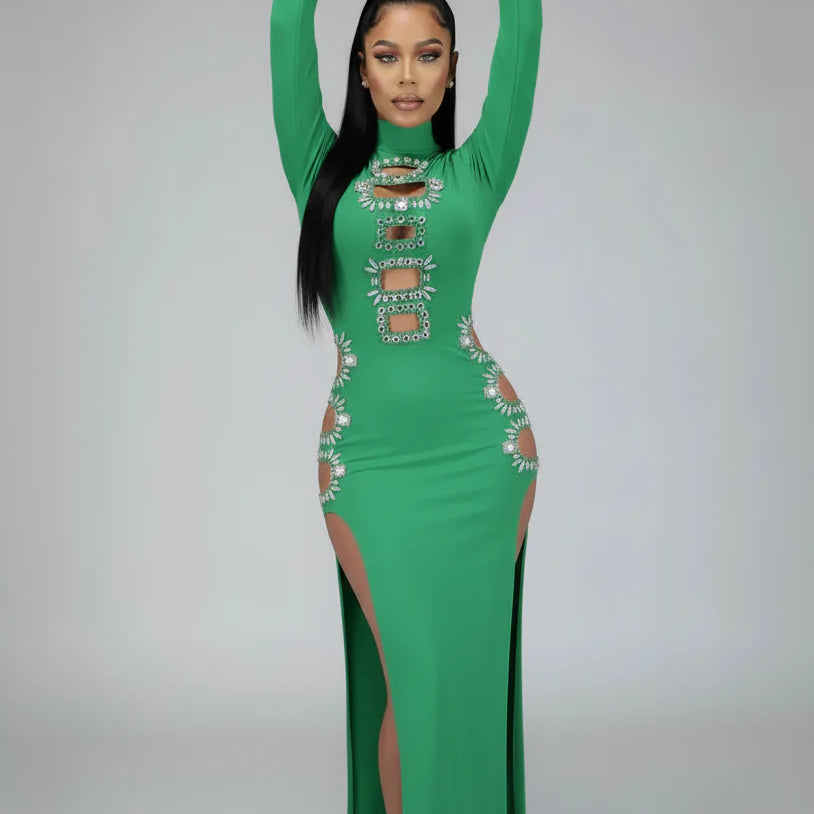 Jessica Bara Benedetta Crystal Cut Out Maxi Dress