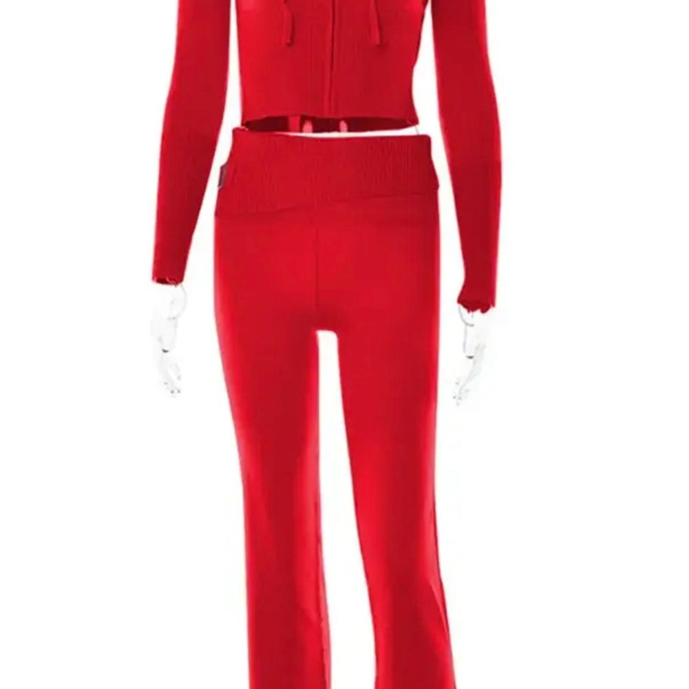Jessica Bara Brogan Knit Zip Up Hoddie and Pant Two Piece Set