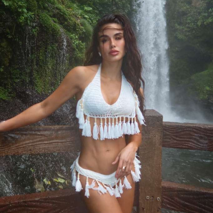 Jessica Bara Canry Crochet Fringe Bikini Set