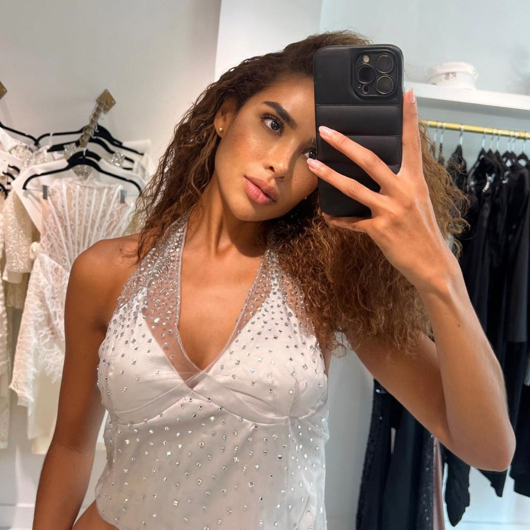 Jessica Bara Claudette Crystal Halter Neck Top