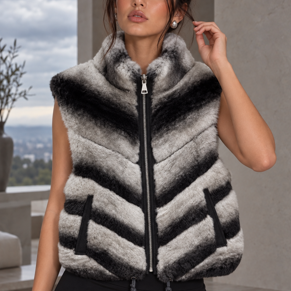 Jessica Bara Clorinde 2 Fur High Neck Zip Up Vest Top