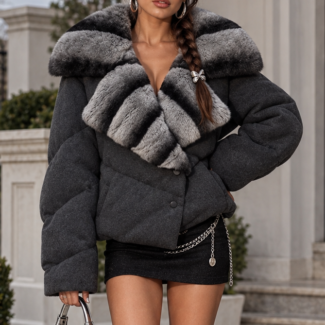 Jessica Bara Cycille Fur Puffer Button Jacket