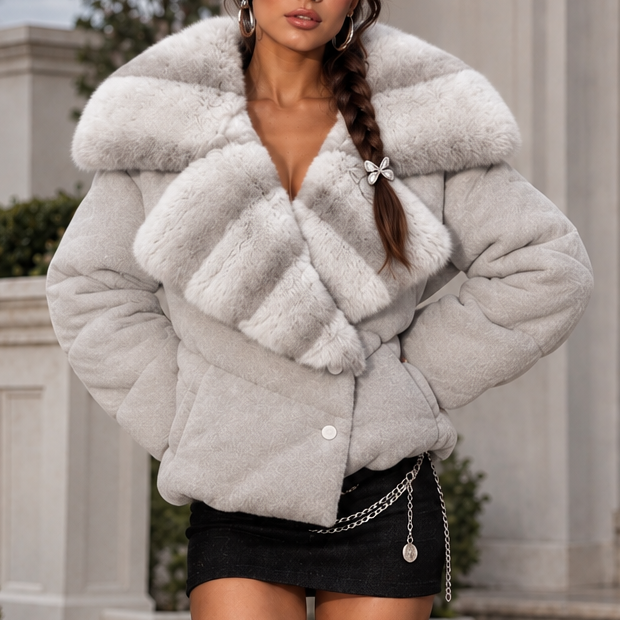 Jessica Bara Cycille Fur Puffer Button Jacket