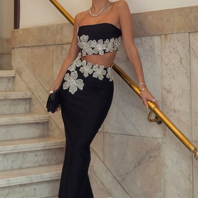 Jessica Bara Danarine Flower Top And Maxi Skirt Two Piece Set