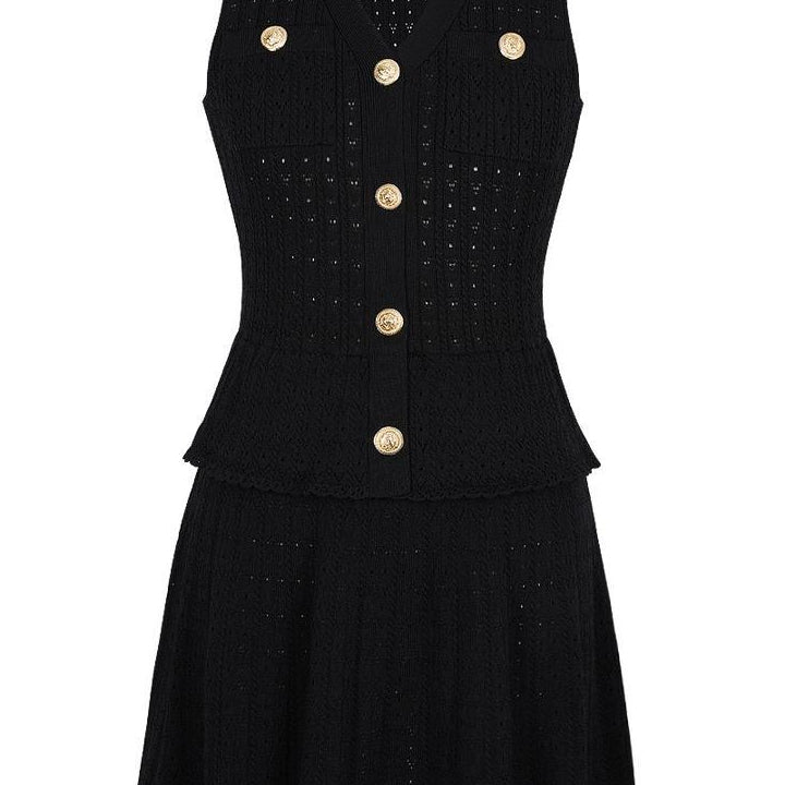 Jessica Bara Delmara Knit Gold Button Mini Dress