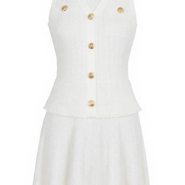 Jessica Bara Delmara Knit Gold Button Mini Dress