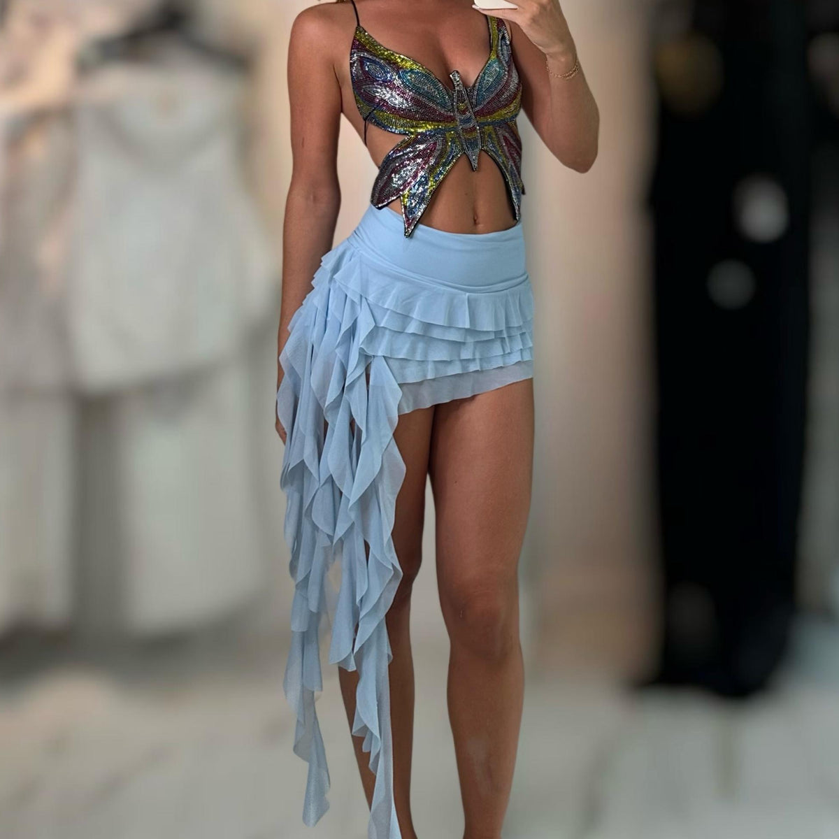 Jessica Bara Delta Ruffle Mini Skirt