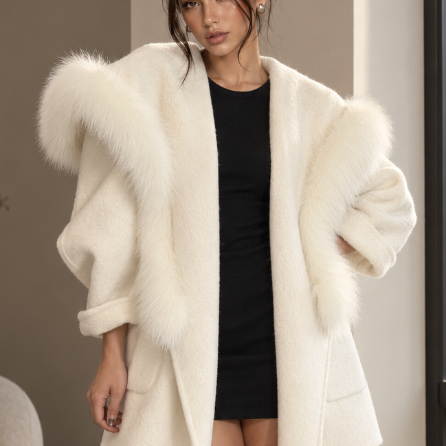 Jessica Bara Dezille Fur Long Sleeve Coat