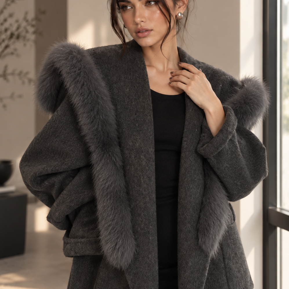 Jessica Bara Dezille Fur Long Sleeve Coat