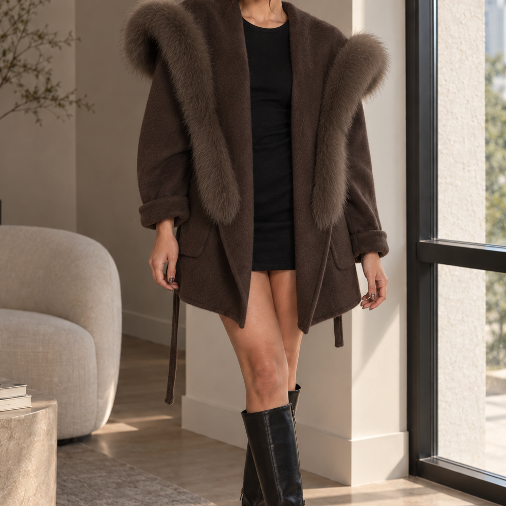 Jessica Bara Dezille Fur Long Sleeve Coat