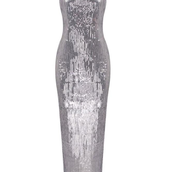 Jessica Bara Didee Sequin Flower Halter Backless Maxi Dress