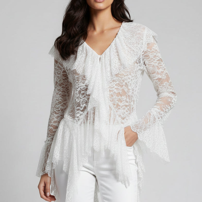 Jessica Bara Emena Lace See Through Long Sleeve Top