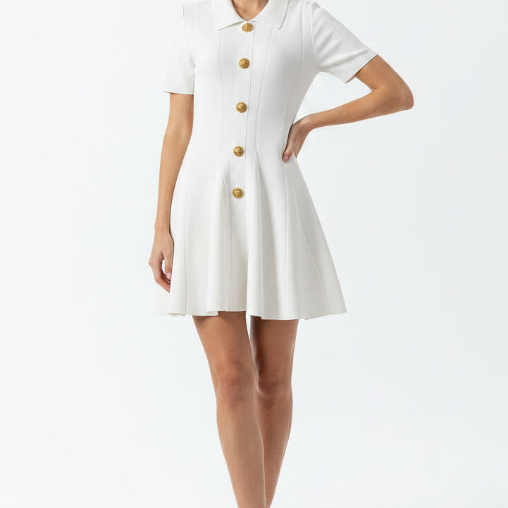 Jessica Bara Eriva Gold Button Collared Mini Dress