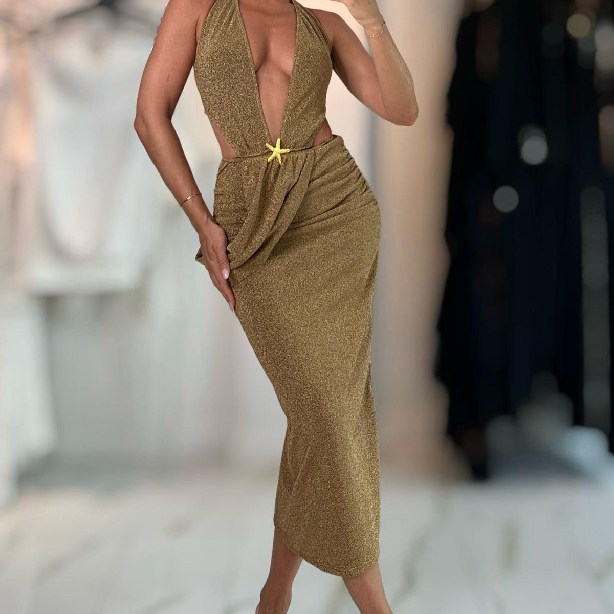 Jessica Bara Ethel Halter Neck Bathing Suit and Maxi Skirt Two Piece Set