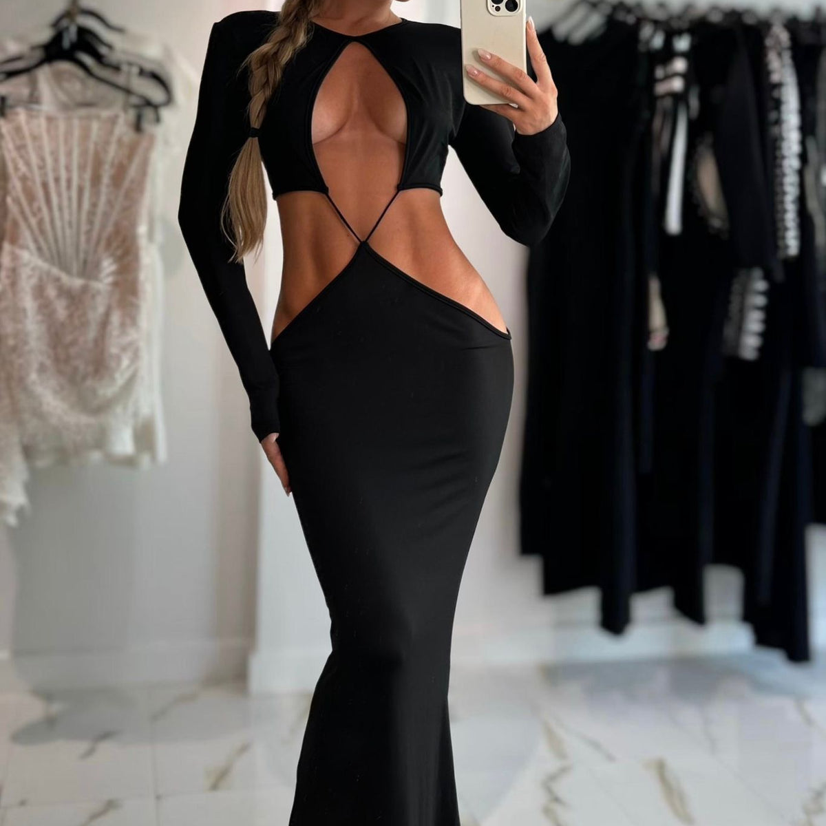 Jessica Bara Fecila Long Sleeve Cut Out Madi Dress