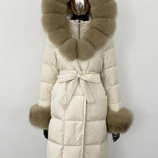 Jessica Bara Fesara Hooded Fur Belted Long Coat